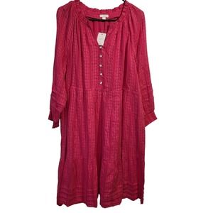 J Jill Hot Pink Textured Button Front Tiered Midi Dress 2X